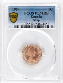 1954 Canada 1 Cent with Strap PCGS PL64RB