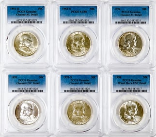 Six PCGS Encapsulated Franklin Half Dollars