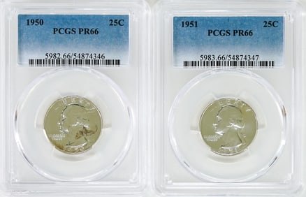 1950 & 1951 U.S. 25c PCGS PR66