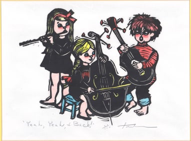 A Signed Woodcut Print of Children