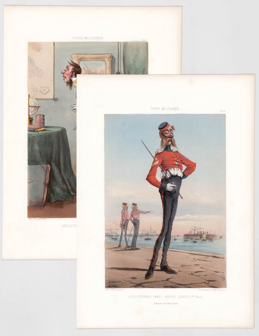Jules Draner Antique Hand-Colored Prints: Jules Draner Belgium 1833-1926) antique hand-colored prints (2). They measure 16.625-in. x 11.625-in. Both are in excellent condition. Loose, unframed and not glued or mounted. If lot is absent of a c