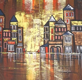 M. Robinson Oil on Canvas [Abstract House Scene]