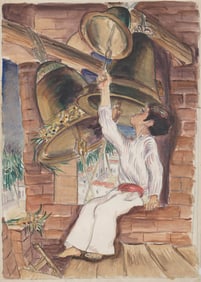 Original Watercolor/Pencil [Child Ringing Bell]