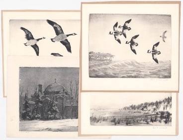 [Hunting] Paul Winchell Signed Etchings (4)