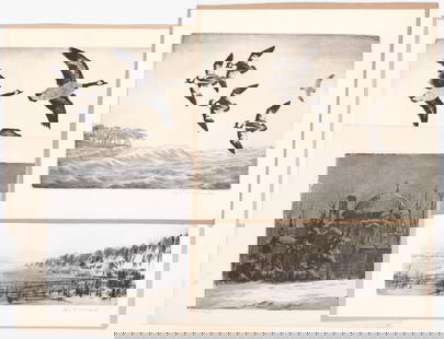 [Hunting] Paul Winchell Signed Etchings (4): Paul Winchell signed etchings (4). They measure approximately 8-in. x 10-in. plate size and 10-in. x 13-in. sheet sizes. EX/EX+ condition. Unframed, loose and not glued or mounted. If lot is absent of