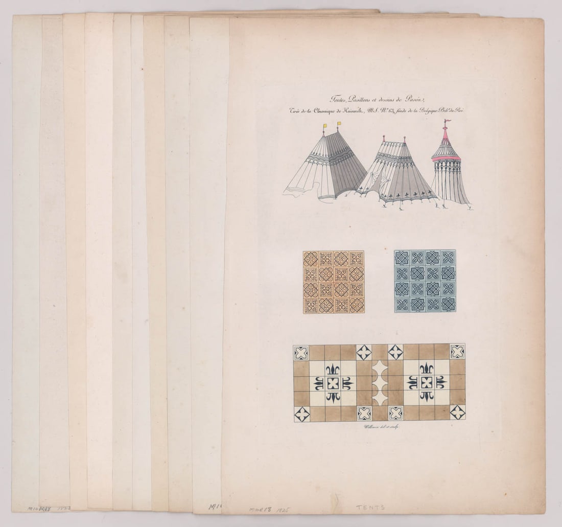 1825 France Engravings Architecture and Design: A group of ten antique France architecture and design engravings dating circa 1825 from Monumens Francais Inedits, Pour Servir A L'Histoire Des Arts. Prints measure approximately 17.625 in. x 11.375 i