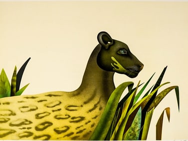 Illegibly Signed Lithograph of Leopard