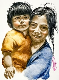 Roger Hebbelinck Etching S/N [Children]