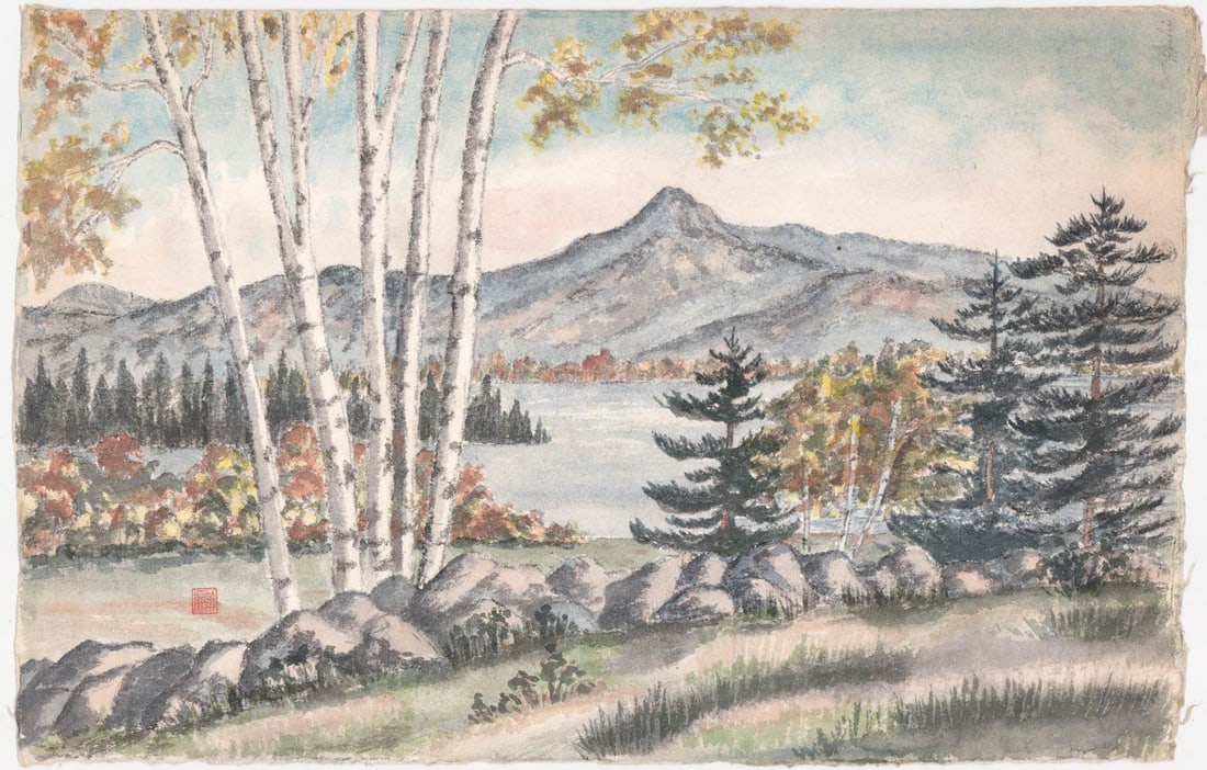 Japanese SIGNED Original Watercolor: Japanese original watercolor measures 13.25 in. x 20.5 in. Signed top right. Unframed, loose and not glued or mounted. Provenance: Estate collection of William Greenbaum, Gloucester, Massachusetts, Pr