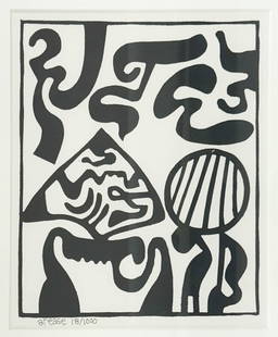 Harold Balazs Abstract Print #18/1000 [At Ease]: Harold Balazs (1928-2017) framed print numbered 18/1000 and titled 'At Ease'. Sight size measures 10.75 in. x 9 in. Frame measures 18.75 in. x 14.825 in. Art measures 18.75 in. H x 14.825 in. W x 1