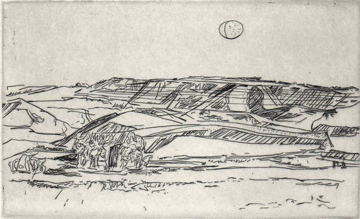 Ken MacKintosh SIGNED AP Etching [Blue Mountains]: Ken MacKintosh (American, 1930-2007) pencil signed and dated '78 lower right, Titled 'The Blue Mountains' lower left and A/P (Artist's Proof) lower center. Plate measures 4.625 in. x 7.625 in. Sheet