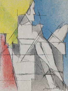 Jacques Villon Lithograph [Cubist Figure]: Jacques Villon (French, 1875-1963) Cubist Figure 1964 lithograph plate signed lower right. Image measures 9.5 in. x 7.25 in. Sheet measures approximately 13 in. x 9.75 in. Unframed, loose, not