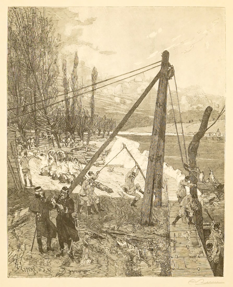 Auguste Louis Lepere Wood Engraving SIGNED: Auguste Louis Lepere (French, 1849-1918) wood engraving pencil signed lower right. Image measures 10.625 in. x 8.5 in. Hinge mounted to mat frame. Mat frame measures 20 in. H x 16 in. W x .125 in. D f