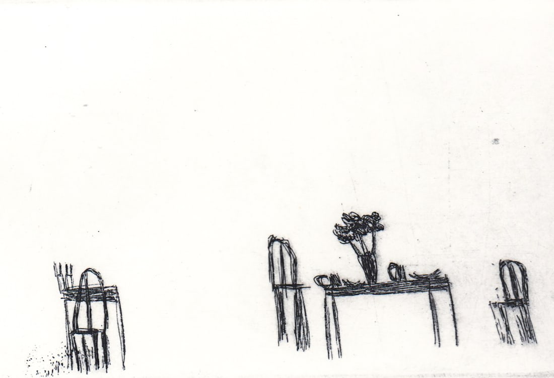 Nikola Davidson Etching SIGNED #15/25: Nikola Davidson pencil signed and dated etching '79 lower right and numbered 15/25 lower left. Plate measures approximately 3.25 in. x 5.5 in. Sheet measures 7.375 in. x 9.75 in. Unframed, loose, not