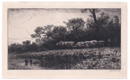 Charles Jacque Etching [Evening Landscape]