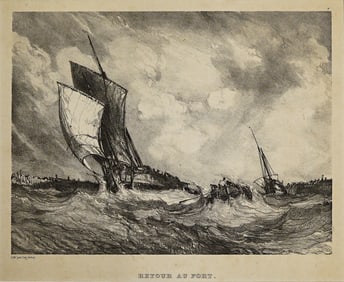 Eugene Isabey Antique Lithograph [Retour au Port]