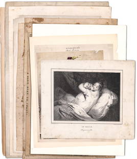 Antique (14) Prints [Architecture, People]: Fourteen (14) antique prints. Measure 8.5 in. to 16in. x 7.25 in. to 17 in. Unframed, loose, not mounted or glued down (note 'Arcade Providence' is mat framed). Print sheets measure 11.75 in. H x 17