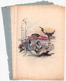 Original (6) Works on Paper: Six (6) original works on paper. Measure 12.5 in. to 19 in. x 12.5 in. x 19 in. Unframed, loose, not mounted or glued down. Provenance: Estate collection of William Greenbaum, Gloucester,