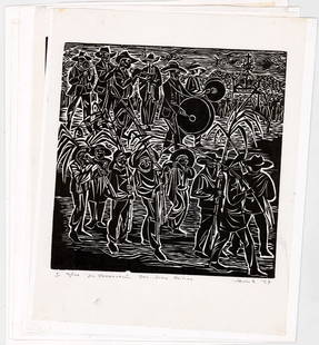 Woodblock Prints (5) S/N [Mexican Celebrations]: Five (5) woodblock prints. Images measure approximately 12 in. x 11.75 in. All are dated 1979 and are editions of 100. Prints are taped at corners to sheets. Print lot measures 18.25 in. H x 15.25