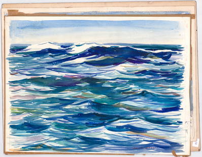 John Dary Aiken (3) Original Works: Three (3) original works by John Dary Aiken (Massachusetts, b. 1908). Include: Street Scene dated 1952; Waves; Floral. Unframed, loose, not mounted or glued down. Provenance: Estate collection of