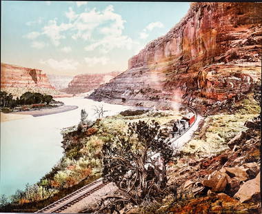 Ruby Castles Utah Rio Grande RR 17x21 Chromolitho: Large 17 in. x 21 in. Chromolitho of Ruby Castles Utah Rio Grand Western Railway. Unframed, loose, not mounted or glued down. Chromolitho photo with folio measures 19 in. H x 23 in. W x .125 in. D