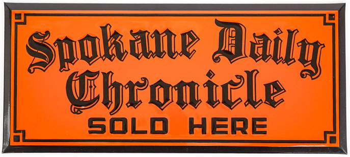 Vintage Spokane Daily Chronicle Tin Sign [Scioto]: Vintage Spokane Daily Chronicle SOLD HERE hanging Tin Sign by the Scioto Co. measures 6 in. x 13.25 in. Tin sign measures 6 in. H x 13.75 in. W x .25 in. D for shipping purposes. The absence of a