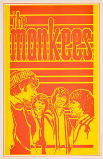 The Monkees Rock Poster 1967 Saladin Productions: The Monkees rock poster. 1967 Saladin Productions, Wendell Ltd. EX+. Measures 20 in. x 12.875 in. Unframed, loose, not mounted or glued down. Poster measures 20 in. H x 12.875 in. W for shipping