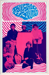 Vintage Electric Prunes 1967 Rock Poster: The Electric Prunes 1967 Rock Concert Psychedelic Poster. Saladin Productions, Wedell Ltd. VG+ with light toning at edges. Measures 20 in. x 13 in. Unframed, loose, not mounted or glued down. Poster