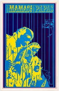 1967 Mamas and the Papas Saladin Poster: 1967 Saladin Productions - Mamas and the Papas concert poster. EX+. Measures 20 in. x 13 in. Unframed, loose, not mounted or glued down. Poster measures 20 in. H x 13 in. W for shipping purposes. The