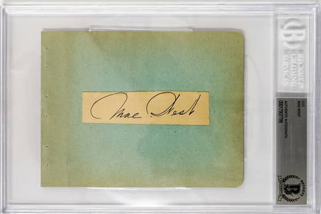 Mae West Applied Cut Signature: Mae West signed cut applied to an autograph album page. Authenticated and encapsulated by Beckett Authentication Services #00017907799. Autograph album page measures 4.375 x 5.75 inches. For shipping