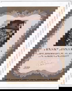 Frank Sinatra SIGNED 1957 Award LOA: Frank Sinatra, 1957 Hollywood Foreign Press Association Award for Best Performance by an Actor in a Musical or Comedy. Beckett Authentication Services # ........ (LOA scan will be added once