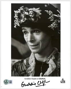 Geraldine Chaplin 8x10 Photo BAS COA: Geraldine Chaplin (Charlie Chaplin's daughter) 8x10 signed promotional photo. Beckett Authentication Services COA #BQ58429. For shipping purposes only; measures 10 x 8 inches. The absence of a