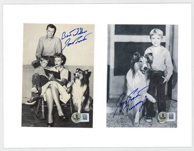 Jon Provost (2) 4x6 Photos Signed BAS COA: Jon Provost (American Actor best known for his role as Timmy in the Lassie Series, b. 1950) two (2) signed photos mounted to paper board. Beckett Authentication Services COA #BQ58437 and BQ58438. For