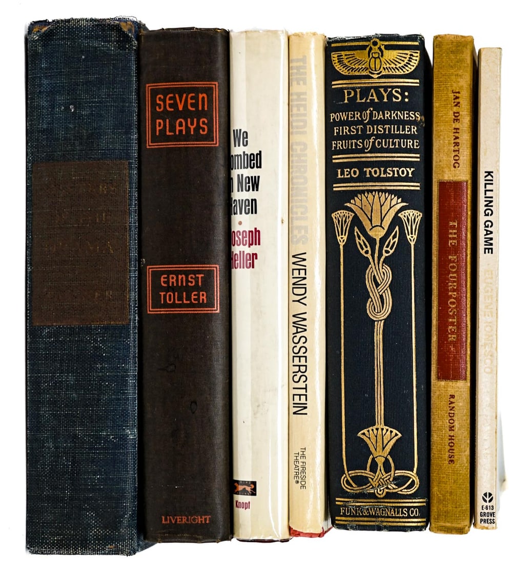 Plays and Theater (7) Books: Include: 1) SOFTCOVER Killing Game by Eugene Ionesco. 1974 1st Edition. Grove Press. 2) A Random House Play. The Fourposter by Jan DeHartog. 1952 1st edition. 3) Leo Tolstoy - Plays. 1914. Funk and Wa