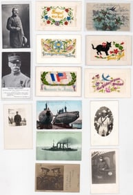 WWI (12) Antique Postcards, Photo (2) Silk Emb.