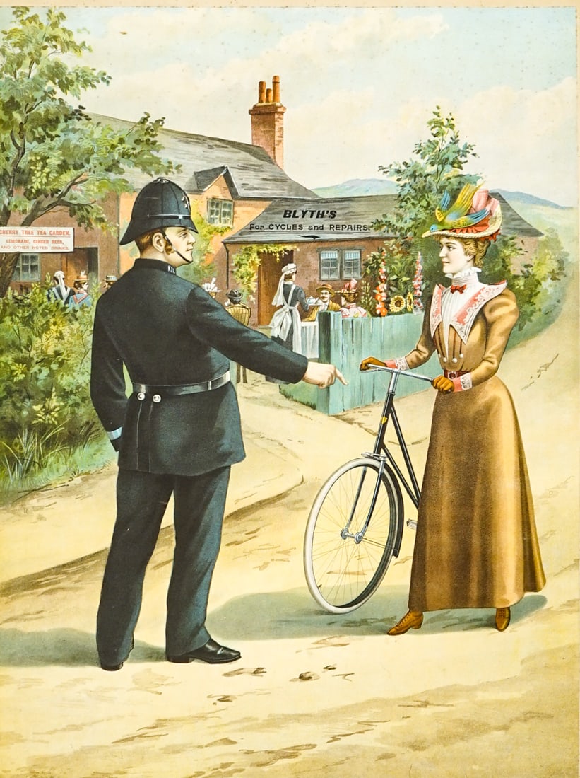 Blyth's Cycles Antique Advertising Poster: Blyth's Cycles antique poster. Pasted down on paperboard. Cracks to paperboard, image does not see affected. Image measures 22.5 in. x 17 in. Provenance: Estate collection of William Greenbaum, Glouce