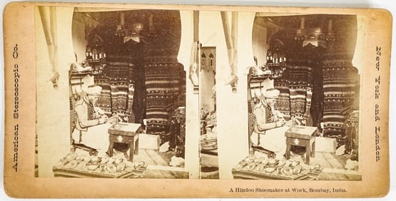 RARE Bombay, India Stereoview [Hindu Shoemaker]