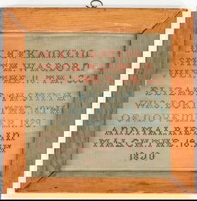 1850 American Sampler Framed