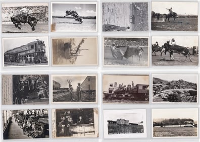 Antique (16) Real Photo Postcards Railroad, Rodeo