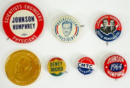 Vintage Political (7) Pinback Buttons / Coin