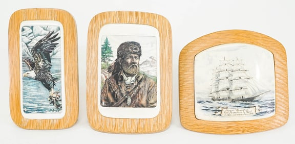 Scenic Tile (3) Wood Block Pictures [Eagle, Ship]