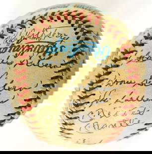 25 New York Yankees Greats Multi-Signed Baseball: New York Yankees Greats Multi-Signed Baseball (25 signatures). Includes Jim Catfish Hunter, Gene Michael, Lou Piniella and one more. Signed on an Official American League Baseball. Beckett