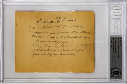 Walter Johnson Autographed Album Page BAS 9