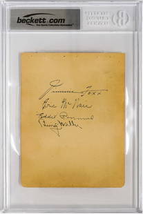 Jimmie Foxx, 1933 Philadelphia A's Album Page: Jimmie Foxx, 1933 Philadelphia A's and Lew Krause Autographed Album Page. Signed on both sides with 9 signatures total. Authenticated and encapsulated by Beckett Authentication Services #00017909045.