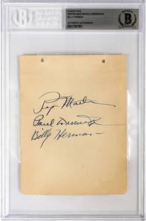 Pepper Martin, Paul Derringer, Billy Herman: Pepper Martin, Paul Derringer and Billy Herman Autographed Album Page. Signed on only one side with the 3 signatures total. Authenticated and encapsulated by Beckett Authentication Services