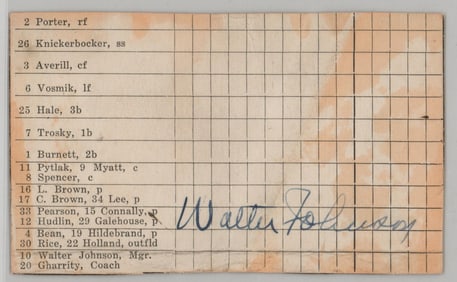 Walter Johnson Signed Cut BAS LOA