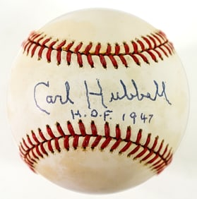 Carl Hubbell Single Signed Baseball BAS COA