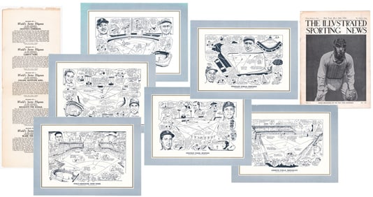 (6) Vintage Baseball Stadium Prints, Magazine etc