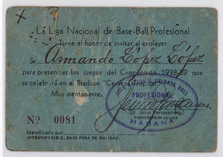 [Negro Leagues, Cuban Baseball] Armando Lopez: [Negro Leagues, Cuban Baseball] Armando Lopez signed players card. Armando L?pez was a Cuban professional baseball pitcher and right fielder in the Negro leagues and Cuban League in the 1920s. A nativ