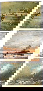 Dutch Paintings (3) Small: Three (3) small Dutch paintings professionally restored by Avalon Labs. Measure 6 in. to 6.625 in. x 8.5 in. to 9.25 in. Paintings lot measures 6.625 in. H x 9.25 in. W x 1 in. D for shipping